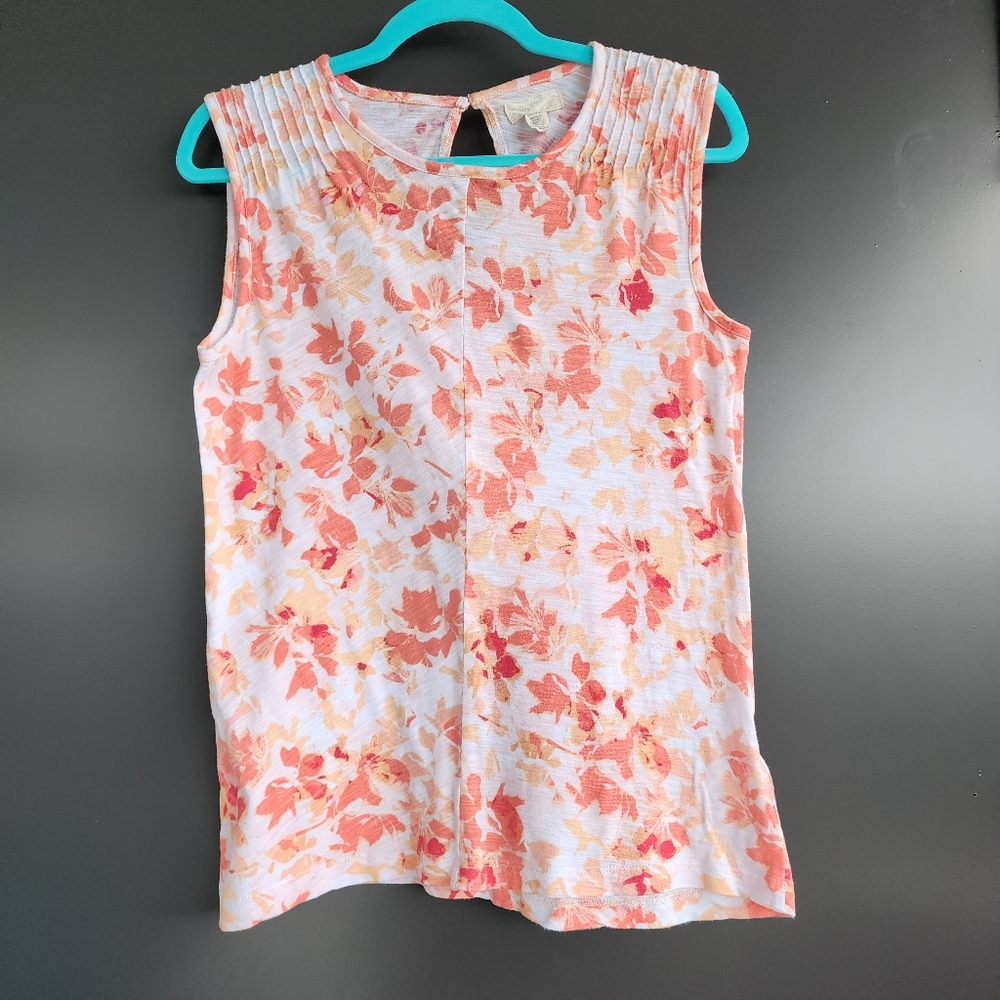 🪼EUC ORANGE & WHITE SLEEVELESS PINTUCK SHOULDERS TANK TOP BY NYDJ - SIZE SMALL